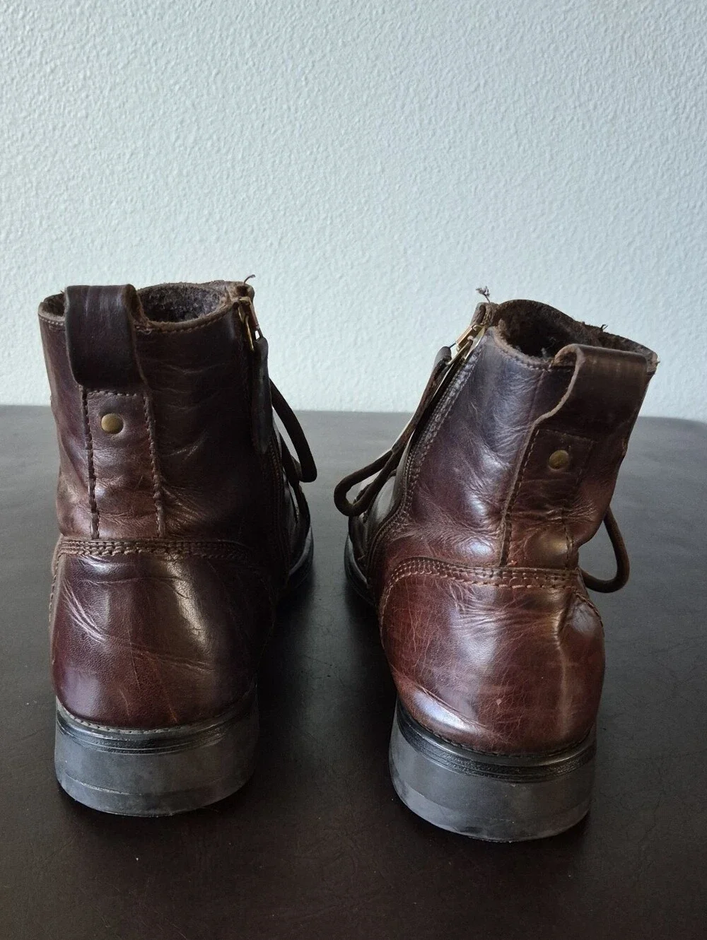 ALDO Men’s Made in Portugal Leather Cap Toe lace up Side-Zip Boots – Size 9